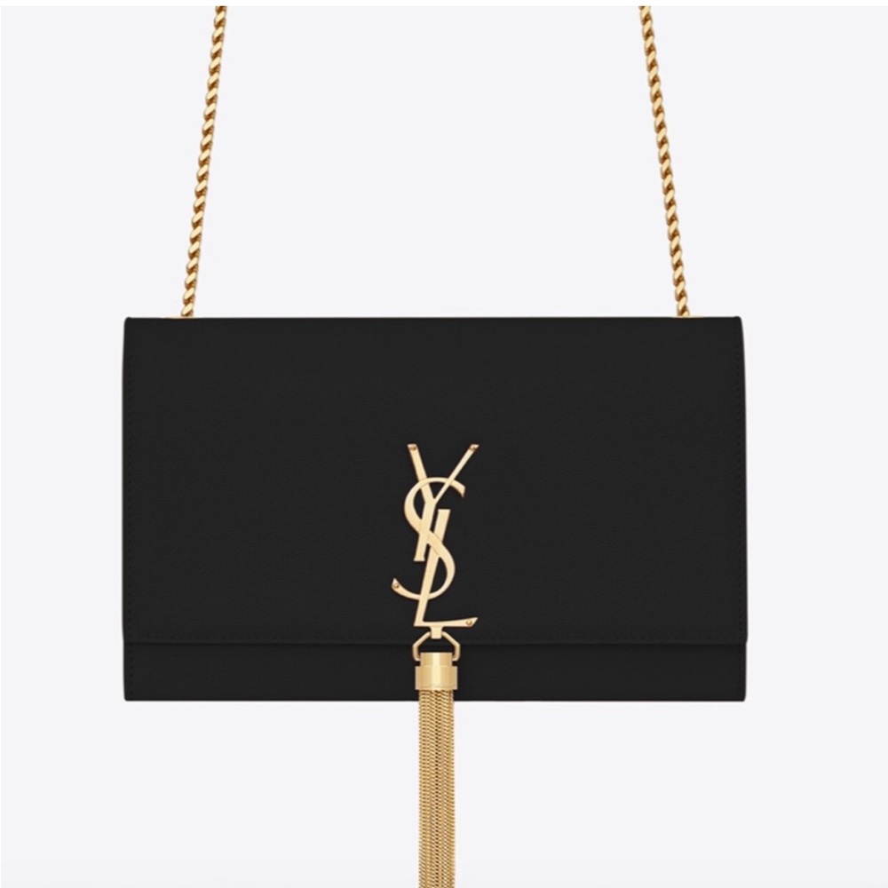 Saint Laurent Medium Monogram Kate Tassel Bag in Black with gold hardware